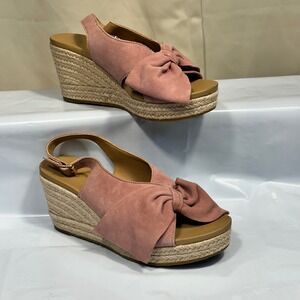 UGG Trina Wedge Sandals Womens Pink Suede Bow Espadrille Slingback Size 7.5
